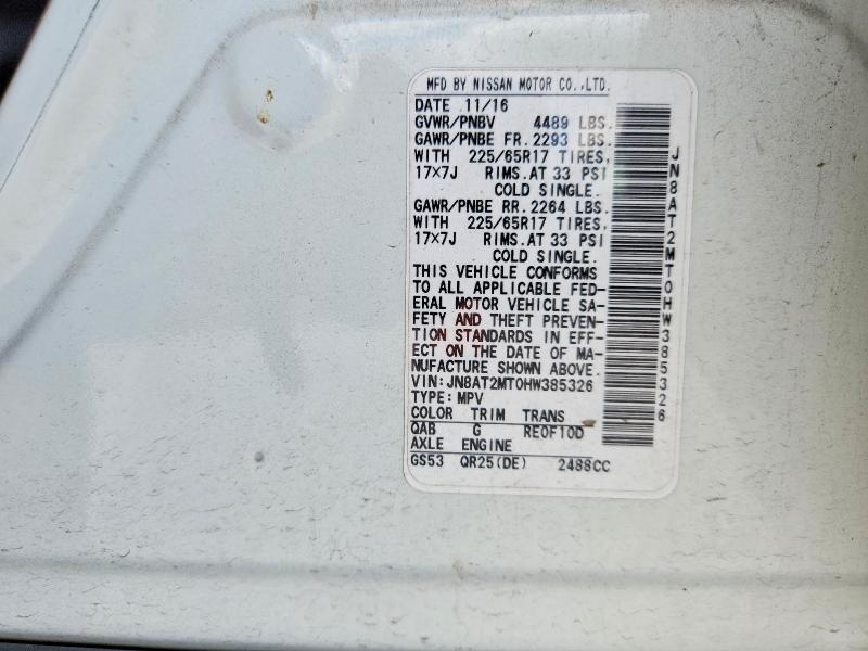 2017 Nissan Rogue მანქანა იყიდება აუქციონზე, vin: JN8AT2MT0HW385326, აუქციონის ნომერი: 57065096