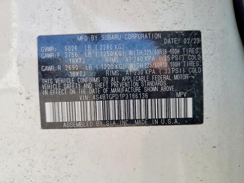 Продажа на аукционе авто 2023 Subaru Outback, vin: 4S4BTGPD1P3186136, номер лота: 55343956
