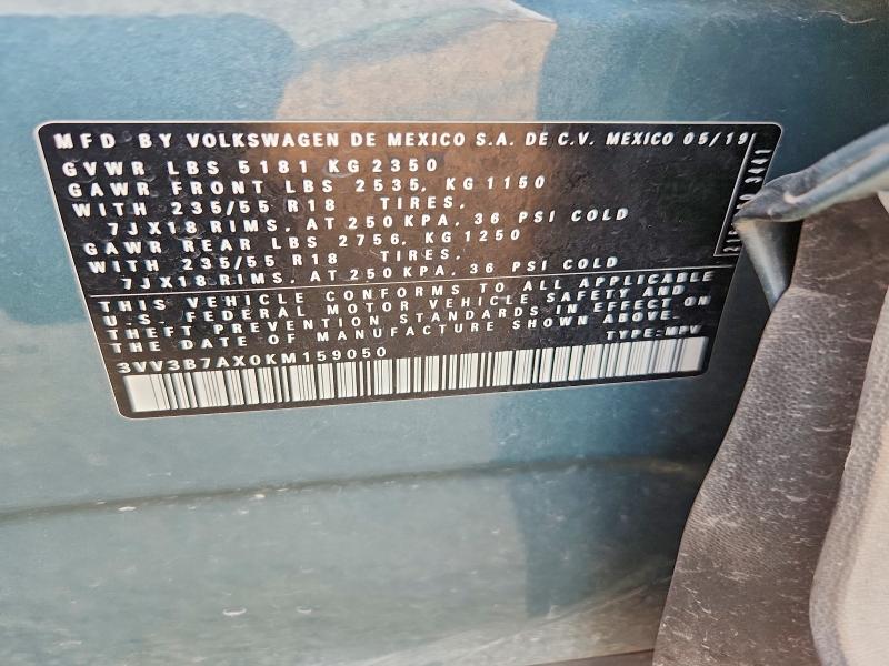 58513066 :رقم المزاد ، 3VV3B7AX0KM159050 vin ، 2019 Volkswagen Tiguan مزاد بيع