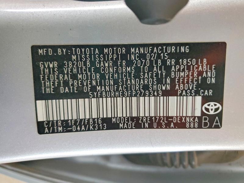 Продаж на аукціоні авто 2015 Toyota Corolla, vin: 5YFBURHE9FP279349, номер лоту: 58155476