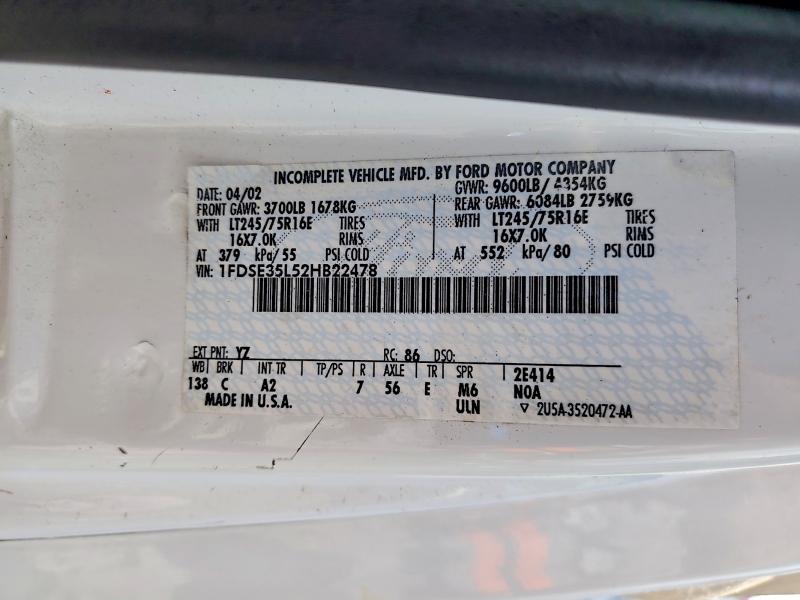 55307916 :رقم المزاد ، 1FDSE35L52HB22478 vin ، 2002 Ford Econoline مزاد بيع