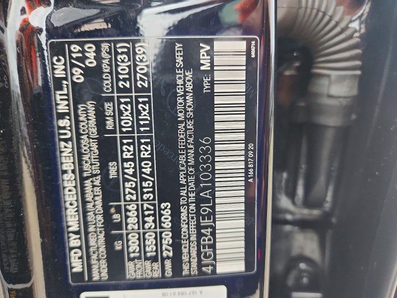 56474806 :رقم المزاد ، 4JGFB4JE9LA103336 vin ، 2020 Mercedes-benz Gle مزاد بيع