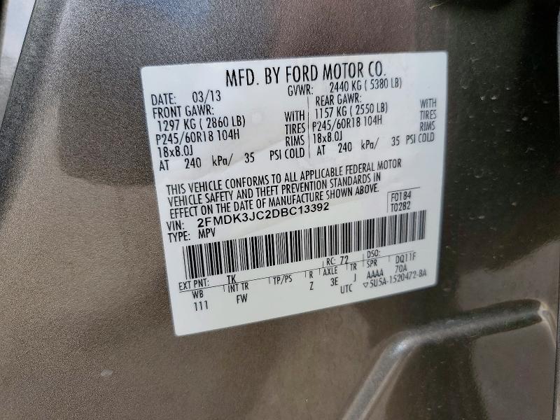 2013 Ford Edge მანქანა იყიდება აუქციონზე, vin: 2FMDK3JC2DBC13392, აუქციონის ნომერი: 55994116