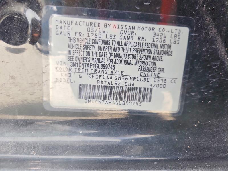 2016 Nissan Versa მანქანა იყიდება აუქციონზე, vin: 3N1CN7AP1GL899745, აუქციონის ნომერი: 56646466