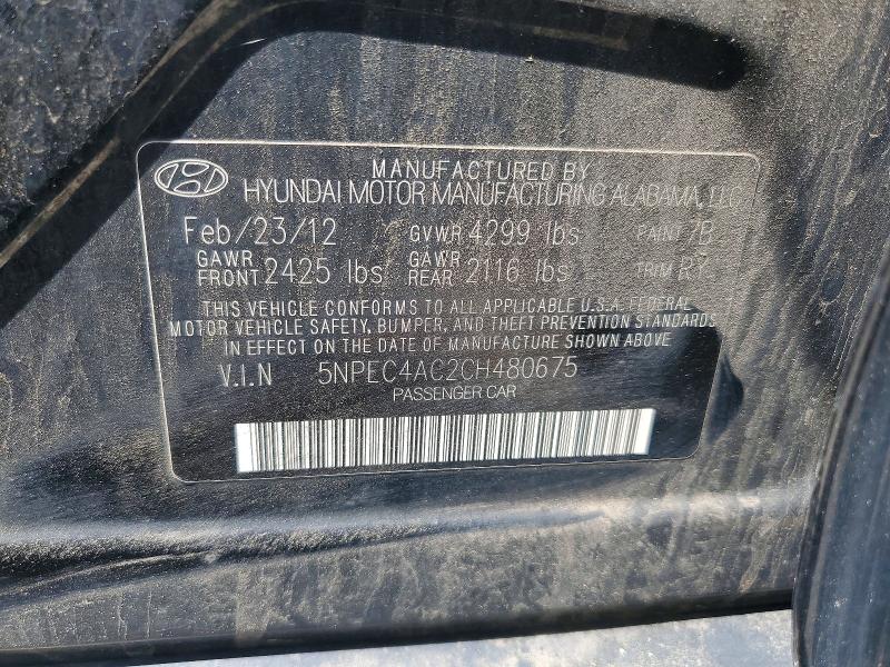 57485736 :رقم المزاد ، 5NPEC4AC2CH480675 vin ، 2012 Hyundai Sonata مزاد بيع