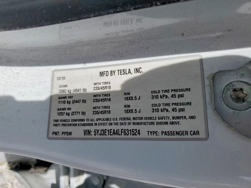 Продажа на аукционе авто 2020 Tesla Model 3, vin: 5YJ3E1EA4LF631524, номер лота: 56088946
