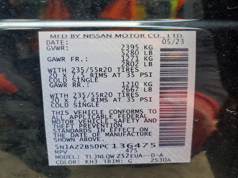 Aukcja sprzedaży 2023 Nissan Murano, vin: 5N1AZ2BS0PC136475, numer aukcji: 55930156