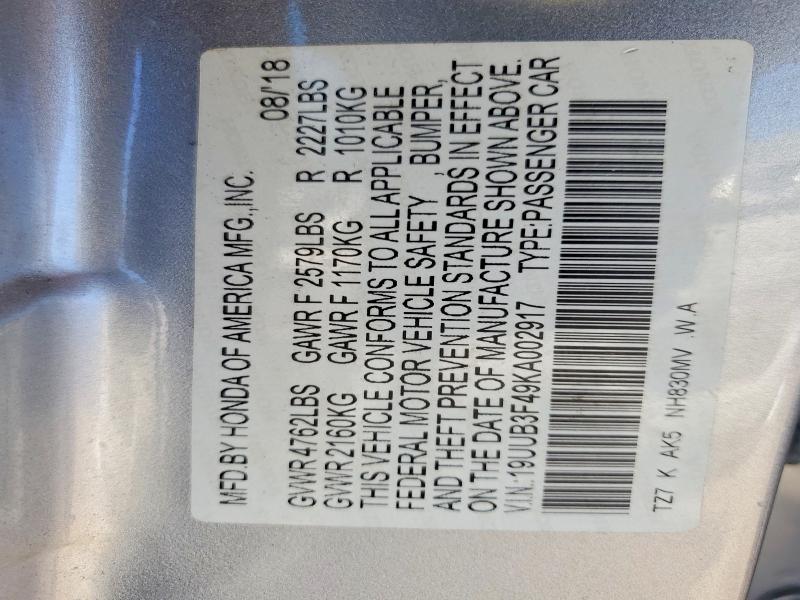 Aukcja sprzedaży 2019 Acura Tlx, vin: 19UUB3F49KA002917, numer aukcji: 57048916