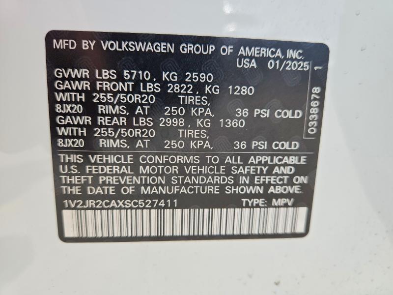56522716 :رقم المزاد ، 1V2JR2CAXSC527411 vin ، 2025 Volkswagen Atlas مزاد بيع