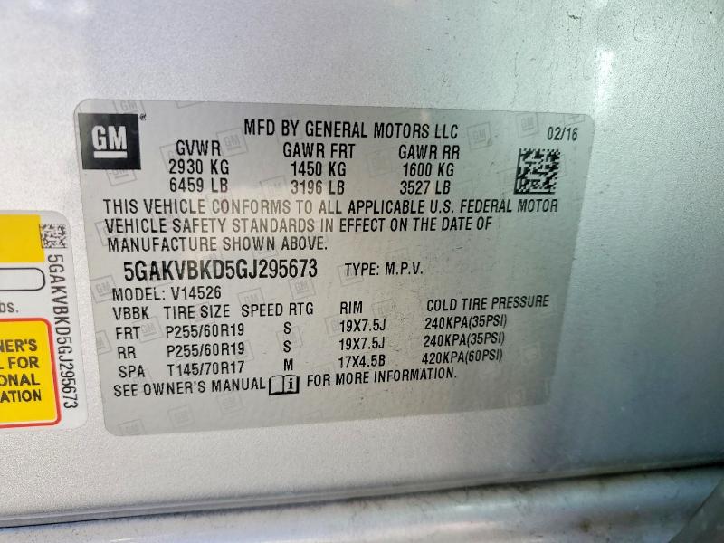 56187336 :رقم المزاد ، 5GAKVBKD5GJ295673 vin ، 2016 Buick Enclave مزاد بيع