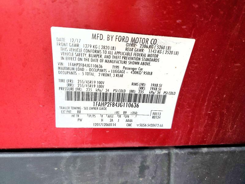 Auction sale of the 2018 Ford Taurus, vin: 1FAHP2F84JG110636, lot number: 57159586