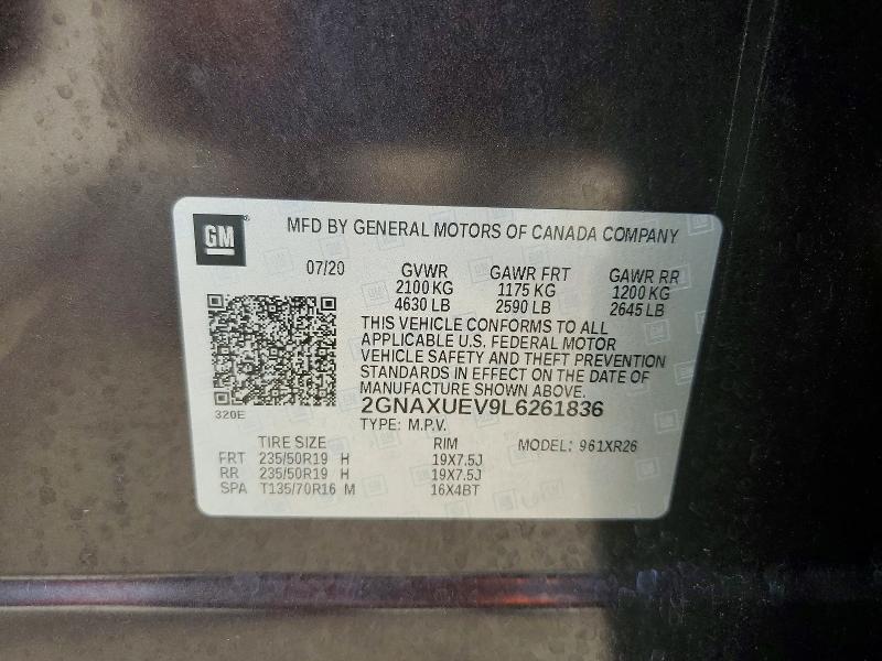 Aukcja sprzedaży 2020 Chevrolet Equinox, vin: 2GNAXUEV9L6261836, numer aukcji: 56148076
