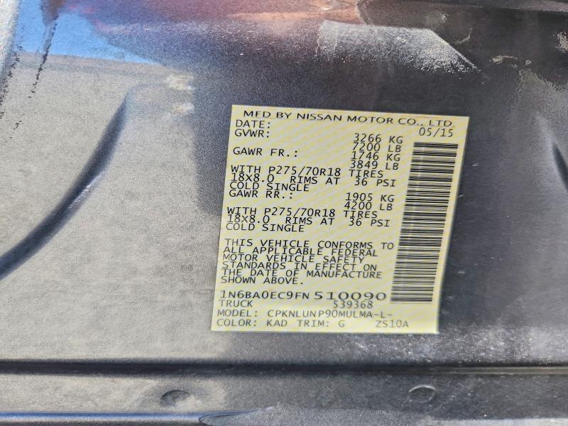 55170166 :رقم المزاد ، 1N6BA0EC9FN510090 vin ، 2015 Nissan Titan مزاد بيع