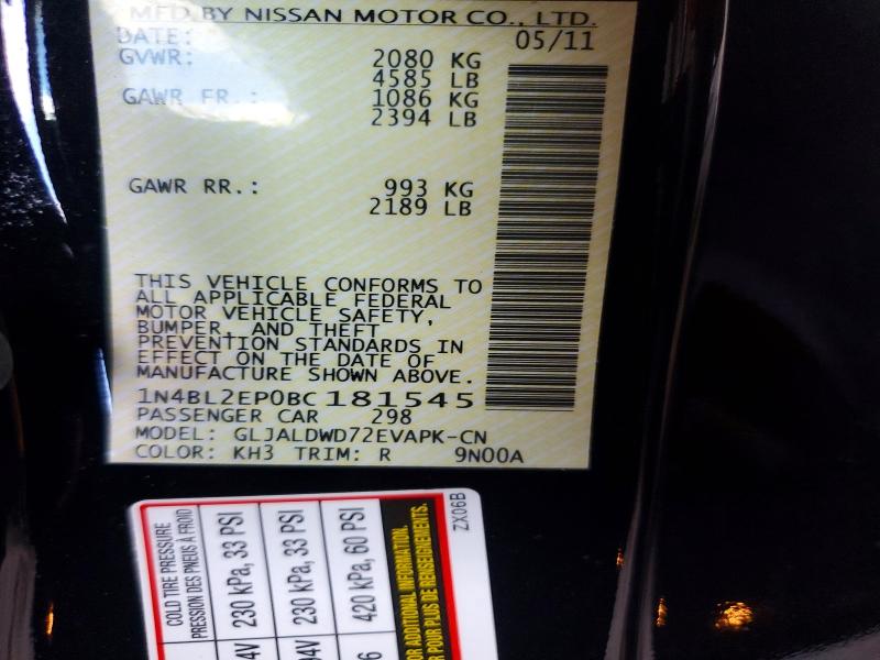 58841716 :رقم المزاد ، 1N4BL2EP0BC181545 vin ، 2011 Nissan Altima مزاد بيع