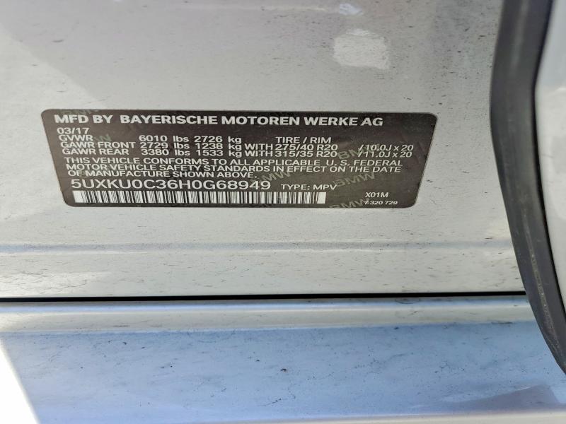 55965506 :رقم المزاد ، 5UXKU0C36H0G68949 vin ، 2017 Bmw X6 مزاد بيع
