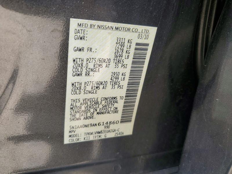 56975866 :رقم المزاد ، 5N1AA0NE9AN614860 vin ، 2010 Nissan Armada مزاد بيع