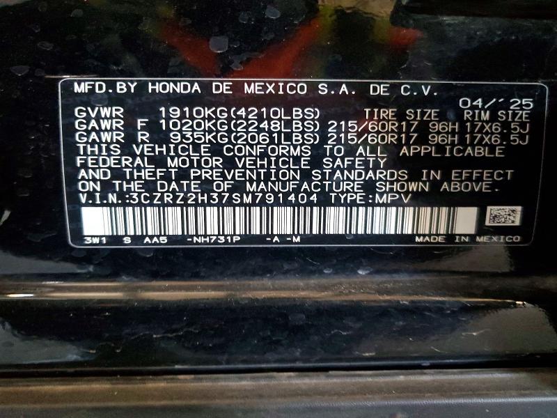 57001266 :رقم المزاد ، 3CZRZ2H37SM791404 vin ، 2025 Honda Hr-v مزاد بيع