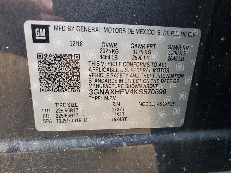 Aukcja sprzedaży 2019 Chevrolet Equinox, vin: 3GNAXHEV4KS570699, numer aukcji: 55539376