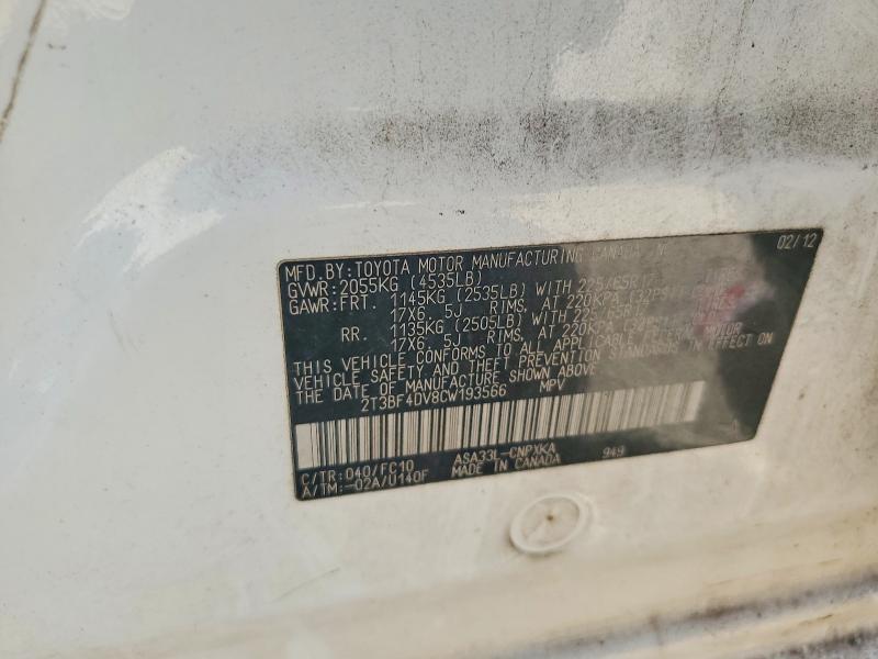 Aukcja sprzedaży 2012 Toyota Rav4, vin: 2T3BF4DV8CW193566, numer aukcji: 56398926