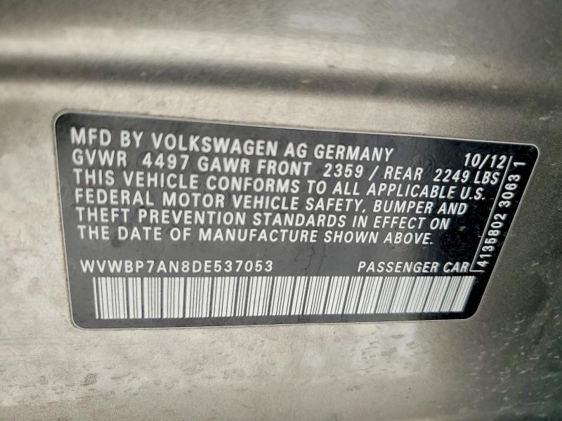 2013 Volkswagen Cc მანქანა იყიდება აუქციონზე, vin: WVWBP7AN8DE537053, აუქციონის ნომერი: 57335596