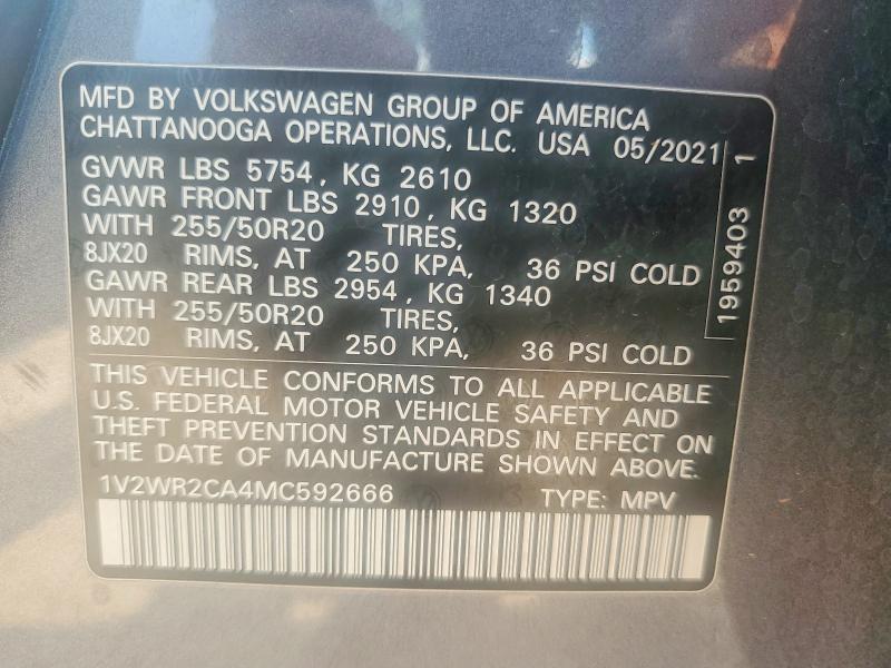Продаж на аукціоні авто 2021 Volkswagen Atlas, vin: 1V2WR2CA4MC592666, номер лоту: 56360226
