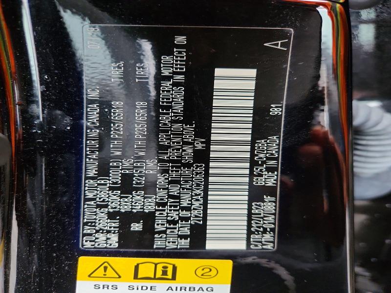 Aukcja sprzedaży 2019 Lexus Rx 350, vin: 2T2BZMCA3KC206363, numer aukcji: 57917916