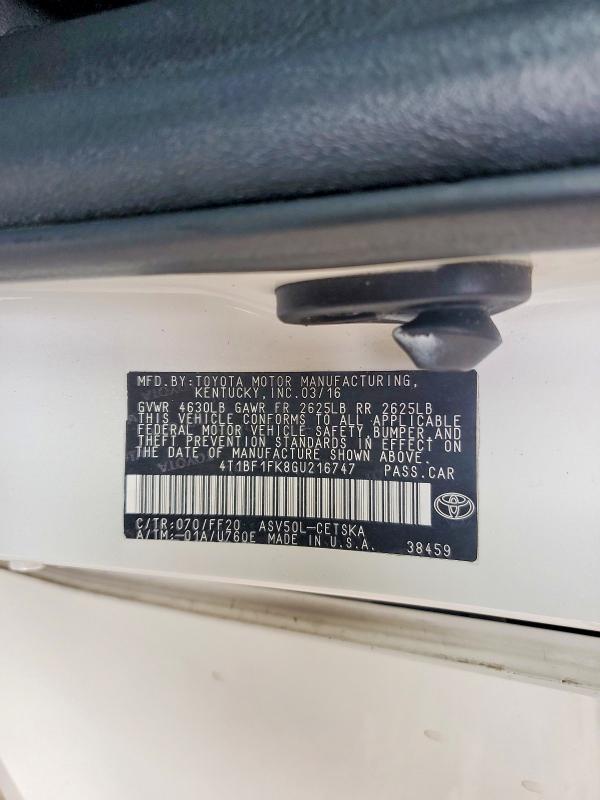 59316676 :رقم المزاد ، 4T1BF1FK8GU216747 vin ، 2016 Toyota Camry مزاد بيع