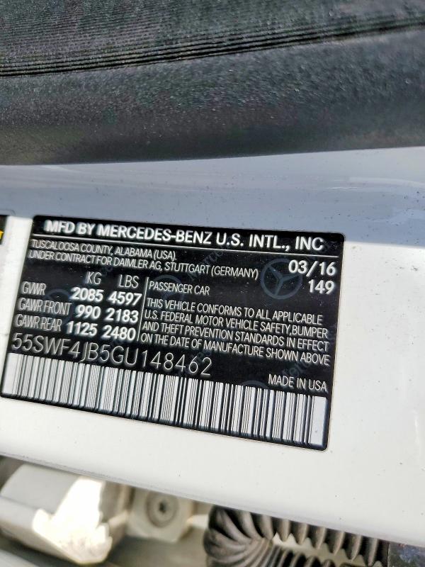 Aukcja sprzedaży 2016 Mercedes-benz C, vin: 55SWF4JB5GU148462, numer aukcji: 59258026