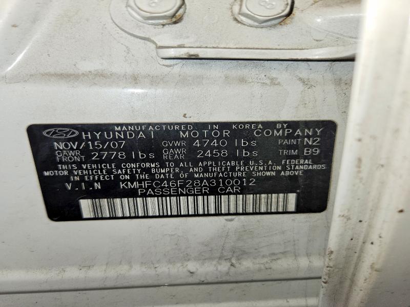 2008 Hyundai Azera მანქანა იყიდება აუქციონზე, vin: KMHFC46F28A310012, აუქციონის ნომერი: 57696186