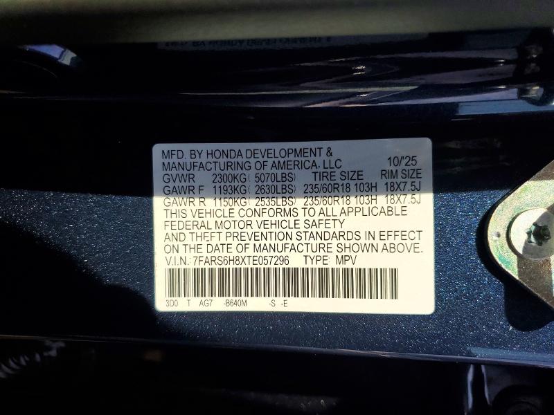 57357546 :رقم المزاد ، 7FARS6H8XTE057296 vin ، 2026 Honda Cr-v مزاد بيع