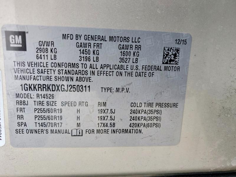Продажа на аукционе авто 2016 Gmc Acadia, vin: 1GKKRRKDXGJ250311, номер лота: 56400096