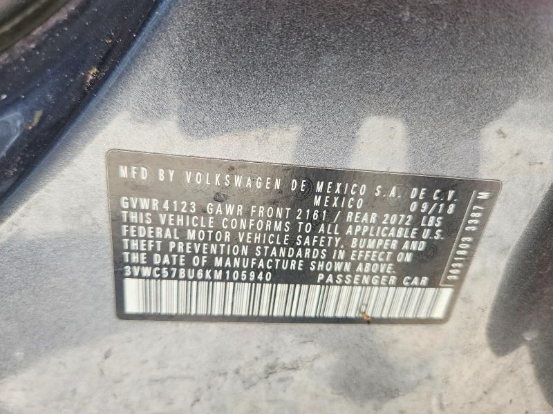 Aukcja sprzedaży 2019 Volkswagen Jetta, vin: 3VWC57BU6KM105940, numer aukcji: 55650506