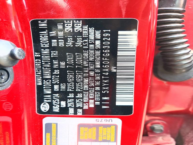 Продажа на аукционе авто 2015 Kia Sorento, vin: 5XYKT4A60FG630291, номер лота: 57633586