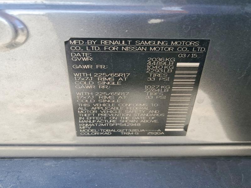 2015 Nissan Rogue მანქანა იყიდება აუქციონზე, vin: KNMAT2MT5FP542948, აუქციონის ნომერი: 54119236