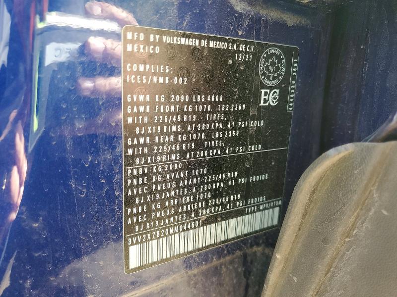 Продаж на аукціоні авто 2022 Volkswagen Taos, vin: 3VV2X7B20NM044601, номер лоту: 54852616