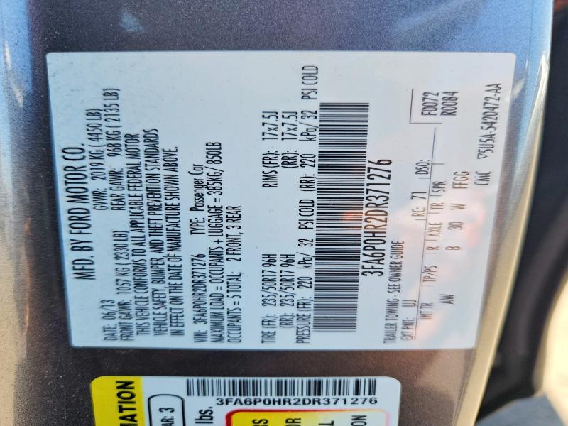 2013 Ford Fusion მანქანა იყიდება აუქციონზე, vin: 3FA6P0HR2DR371276, აუქციონის ნომერი: 57592416