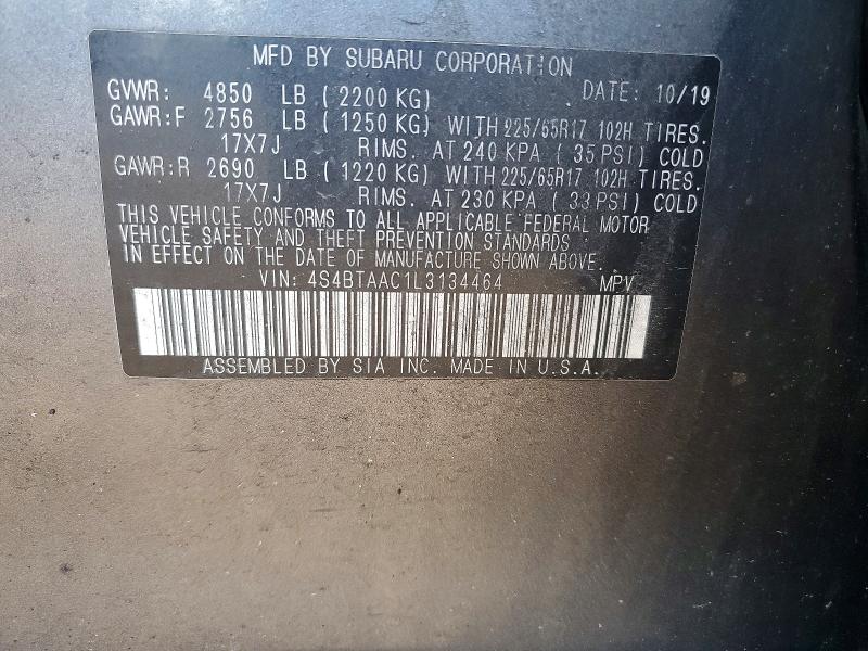 Продаж на аукціоні авто 2020 Subaru Outback, vin: 4S4BTAAC1L3134464, номер лоту: 55502846