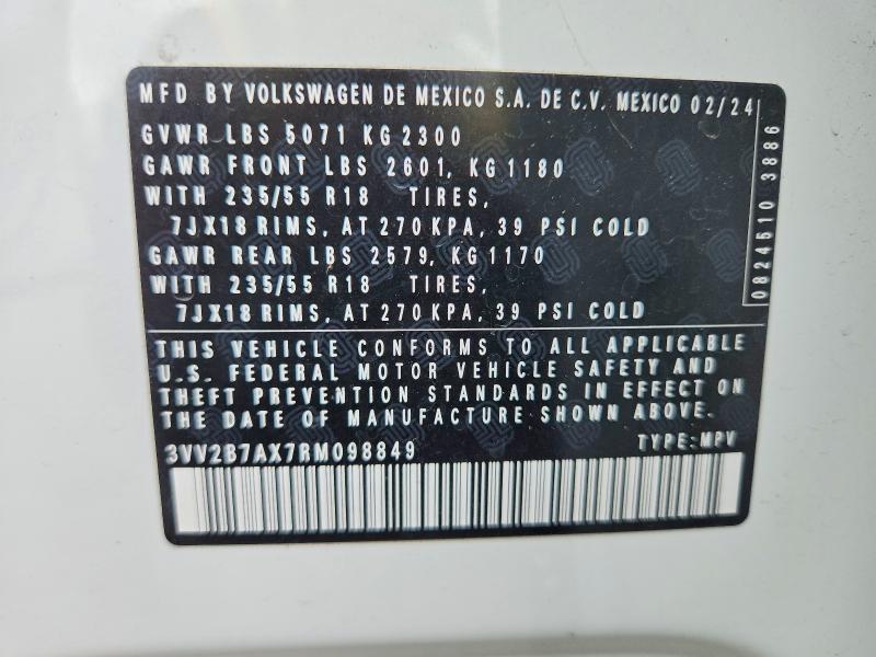 Aukcja sprzedaży 2024 Volkswagen Tiguan, vin: 3VV2B7AX7RM098849, numer aukcji: 55415926