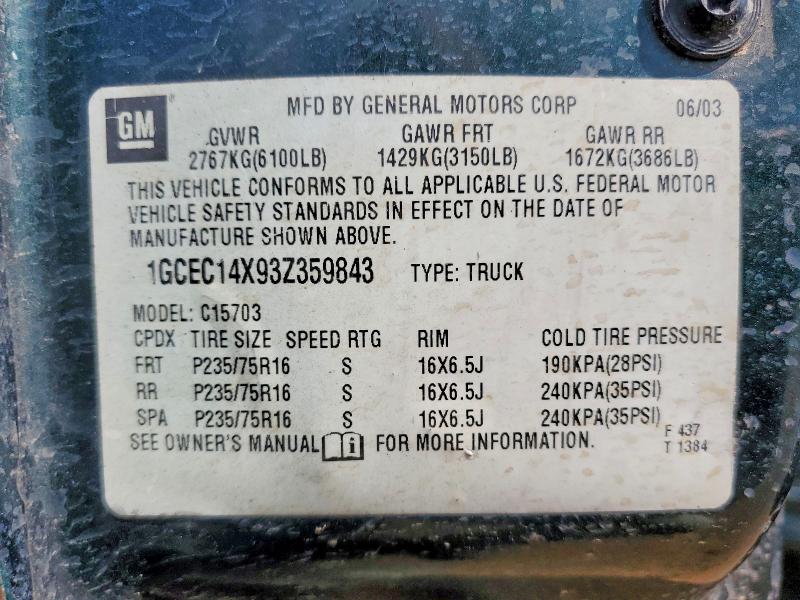 Aukcja sprzedaży 2003 Chevrolet Silverado, vin: 1GCEC14X93Z359843, numer aukcji: 56666156
