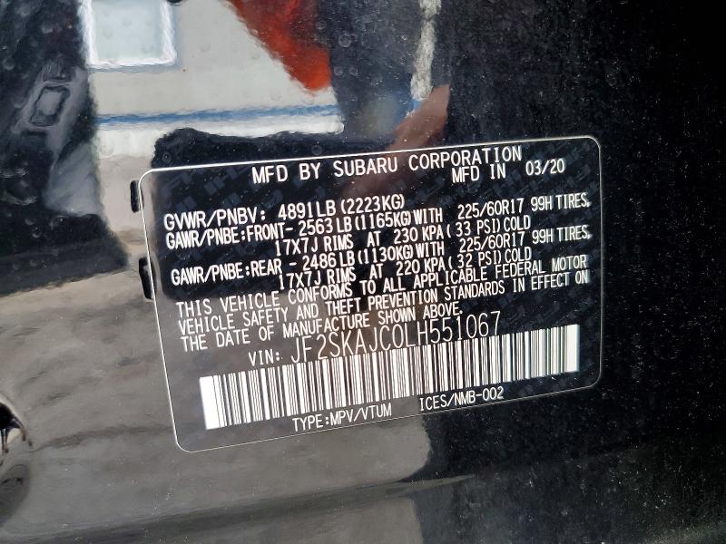Aukcja sprzedaży 2020 Subaru Forester, vin: JF2SKAJC0LH551067, numer aukcji: 58276826