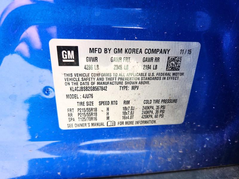 2016 Buick Encore მანქანა იყიდება აუქციონზე, vin: KL4CJBSB2GB567842, აუქციონის ნომერი: 54886656