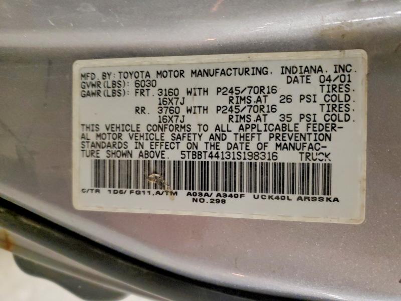 57968676 :رقم المزاد ، 5TBBT44131S198316 vin ، 2001 Toyota Tundra مزاد بيع