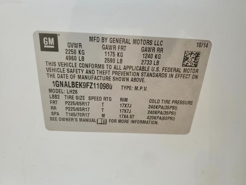 Aukcja sprzedaży 2015 Chevrolet Equinox, vin: 1GNALBEK9FZ110980, numer aukcji: 56992076