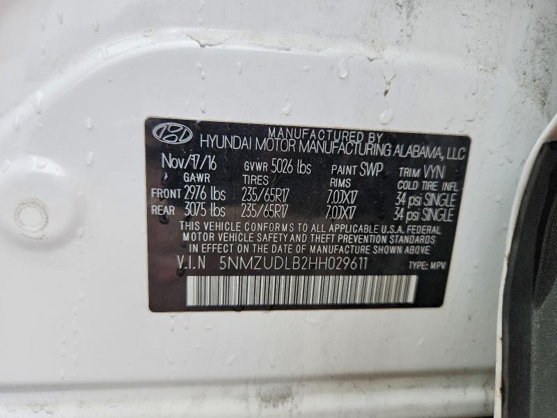 2017 Hyundai Santa Fe Sport მანქანა იყიდება აუქციონზე, vin: 5NMZUDLB2HH029611, აუქციონის ნომერი: 55070526