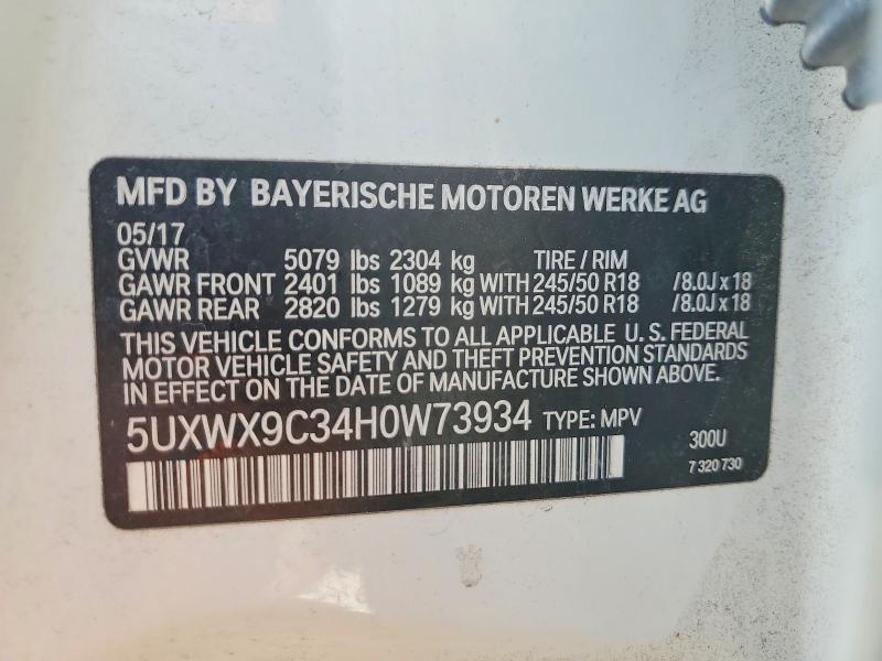 2017 Bmw X3 მანქანა იყიდება აუქციონზე, vin: 5UXWX9C34H0W73934, აუქციონის ნომერი: 58839636