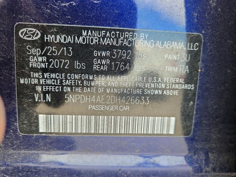 Aukcja sprzedaży 2013 Hyundai Elantra, vin: 5NPDH4AE2DH426633, numer aukcji: 55981966