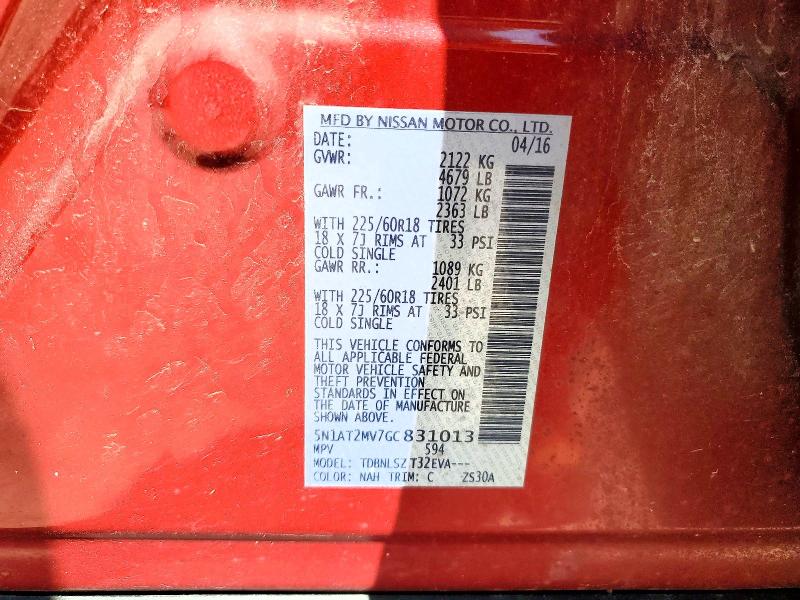 2016 Nissan Rogue მანქანა იყიდება აუქციონზე, vin: 5N1AT2MV7GC831013, აუქციონის ნომერი: 55533206