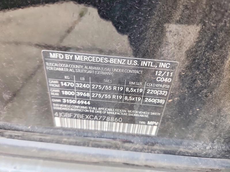 58076186 :رقم المزاد ، 4JGBF7BEXCA778860 vin ، 2012 Mercedes-benz Gl مزاد بيع