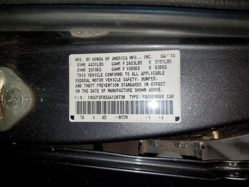 Aukcja sprzedaży 2010 Honda Accord, vin: 1HGCP2F82AA128738, numer aukcji: 56794416