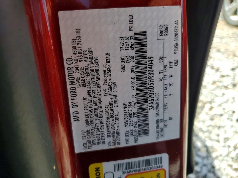 2017 Ford Fusion მანქანა იყიდება აუქციონზე, vin: 3FA6P0HD5HR304049, აუქციონის ნომერი: 57038996